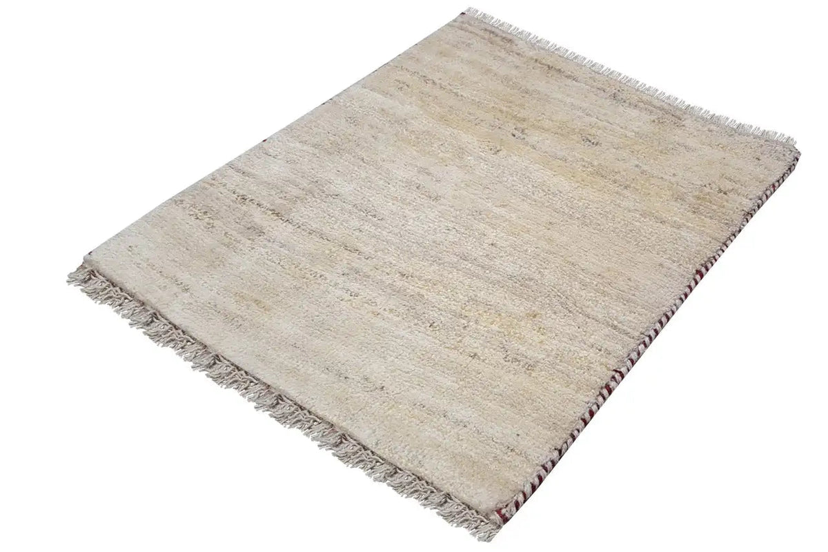 Gabbeh rug 60x53 cm, beige flatweave pattern, fine lines, fringes along the edges