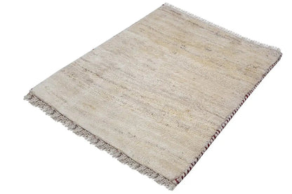 Gabbeh rug 60x53 cm, beige flatweave pattern, fine lines, fringes along the edges