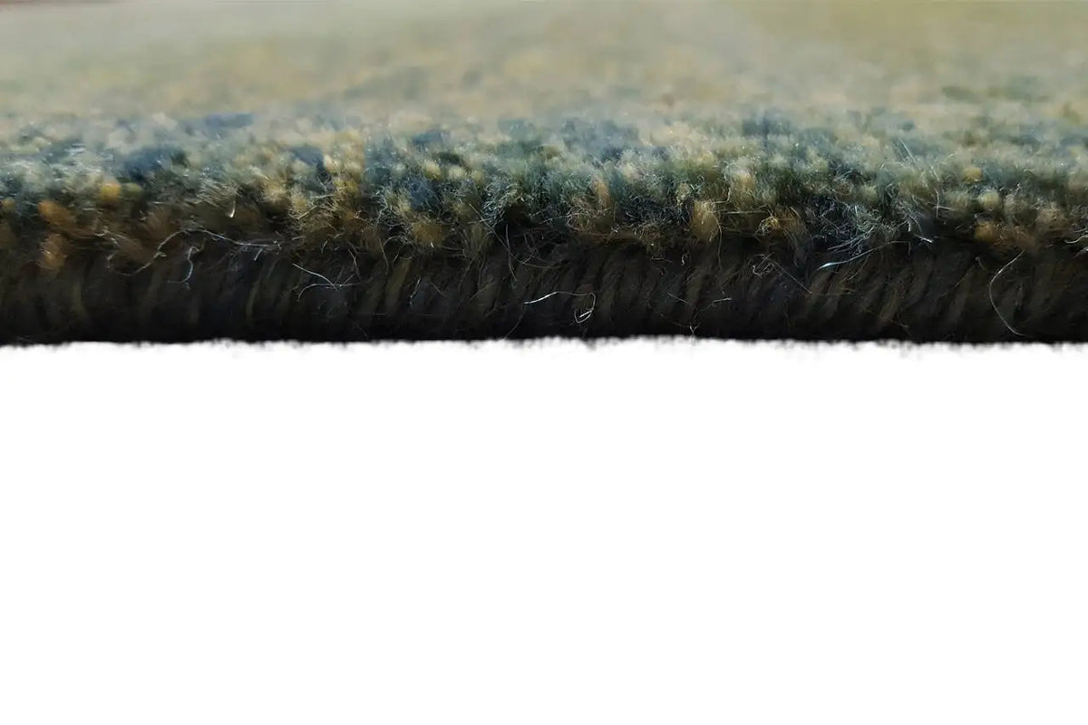 Gabbeh rug with a green mottled selvedge and dense fringes