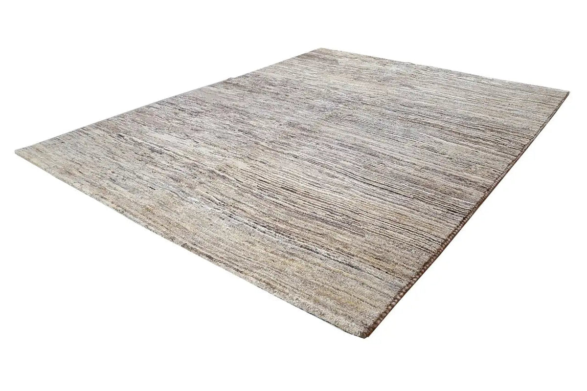 Gabbeh rug in natural tones, rectangular, fine linear design in beige and gray