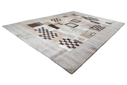 Gabbeh rug, flat patchwork of squares, beige with black and brown