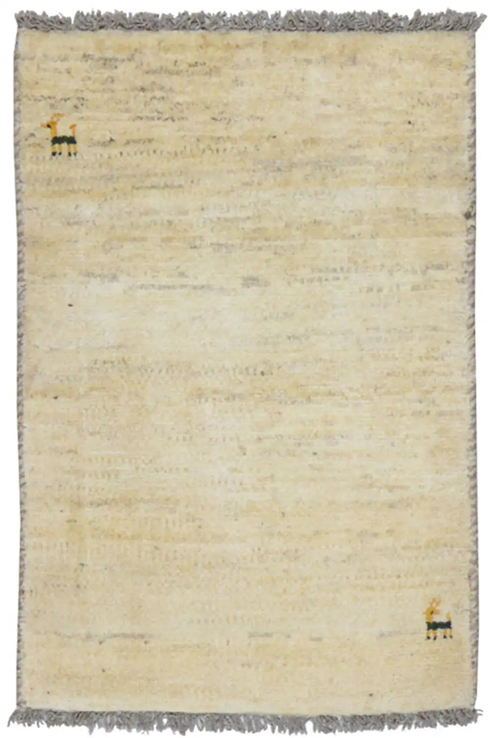 Gabbeh rug 87x59 cm, beige pile, fringes, small animal motifs