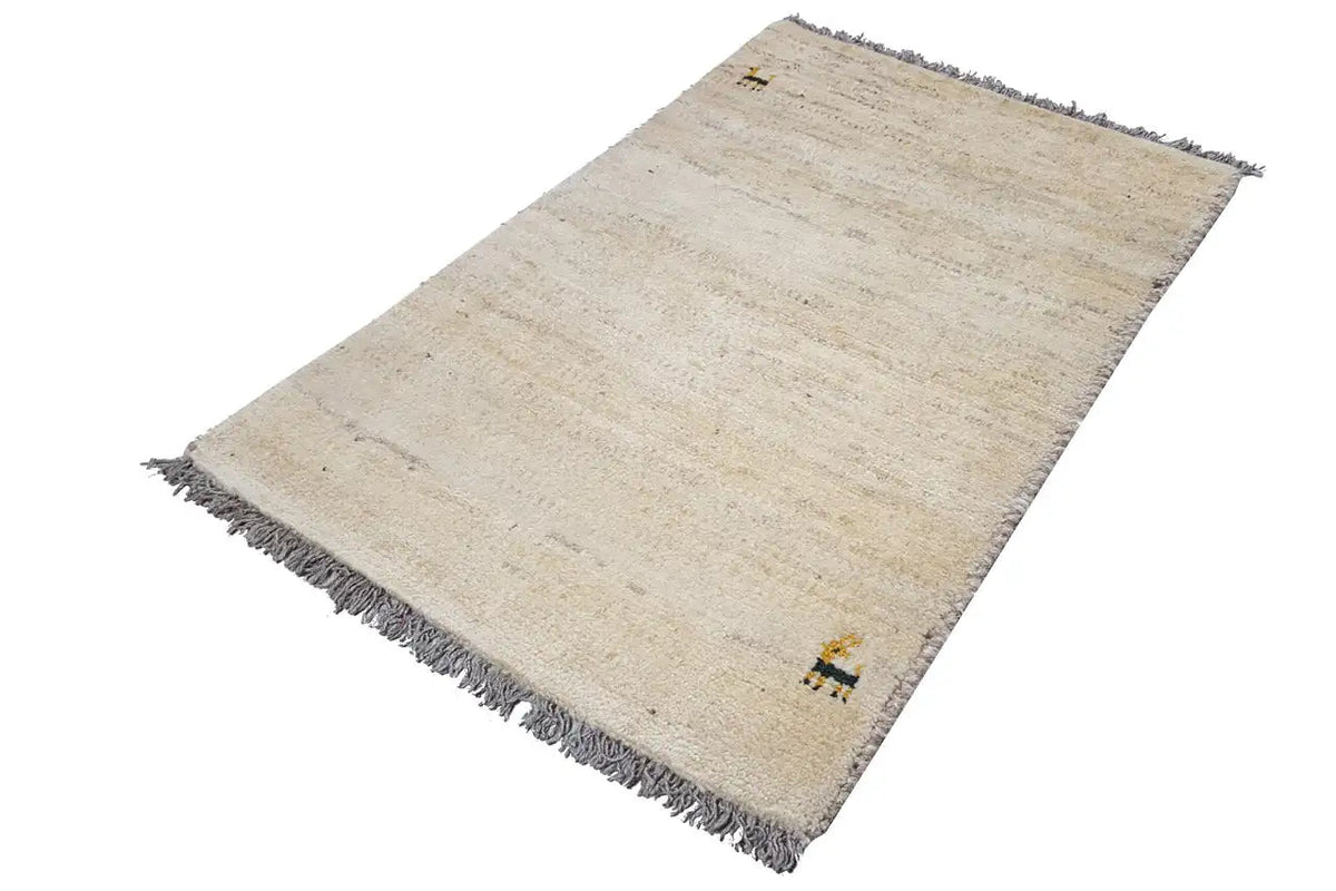 Gabbeh rug 87x59 cm, beige pile, diagonal, fringes at the edge