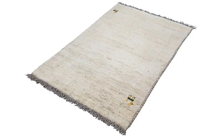 Gabbeh rug 87x59 cm, beige pile, fringes, subtle linear texture