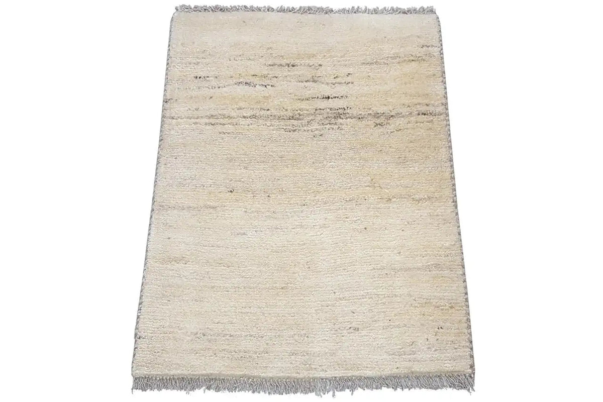 Gabbeh rug 86x62 cm, beige flatweave with dark lines, edged