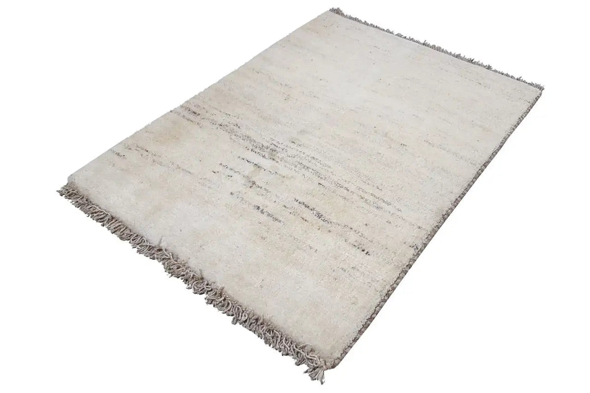 Rug 86x62 cm, beige pattern with dark lines, long fringes