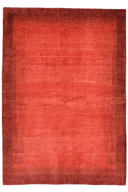 Gabbeh rug (230x161 cm) in red with simple, uniform color blocks