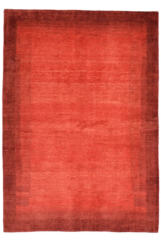 Gabbeh rug (230x161 cm) in red with simple, uniform color blocks