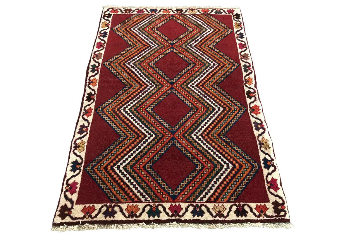 Gabbeh rug, reddish-brown with diamonds and zigzags, striped, 151x102 cm