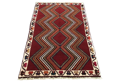 Gabbeh rug, reddish-brown with diamonds and zigzags, striped, 151x102 cm