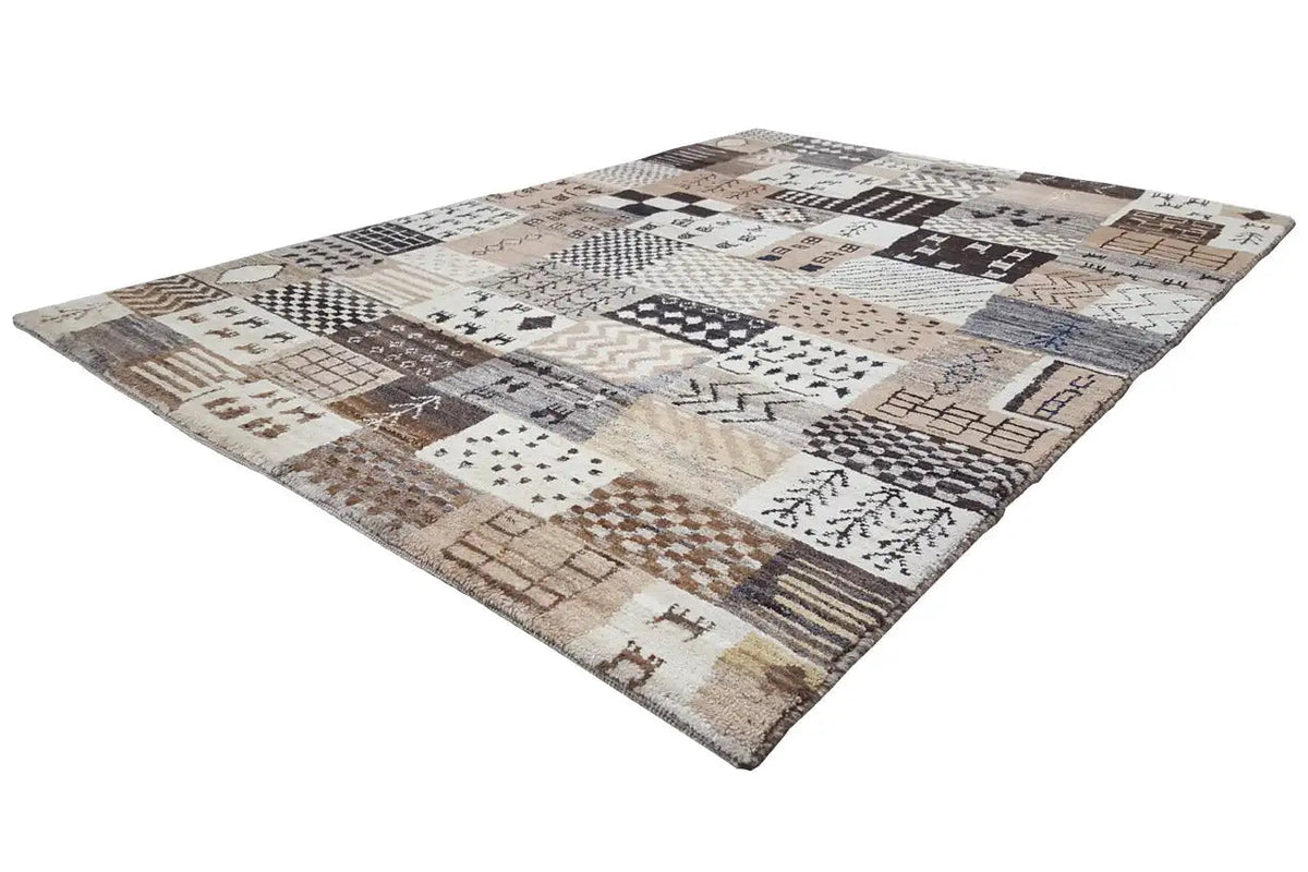 Gabbeh rug with a patchwork pattern in beige, brown and black, rectangular (152x107)