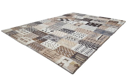 Gabbeh rug with a patchwork pattern in beige, brown and black, rectangular (152x107)