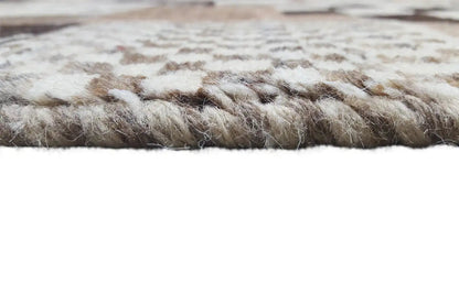 Gabbeh rug with a pile surface and slightly fringed edge, patterned in beige and brown