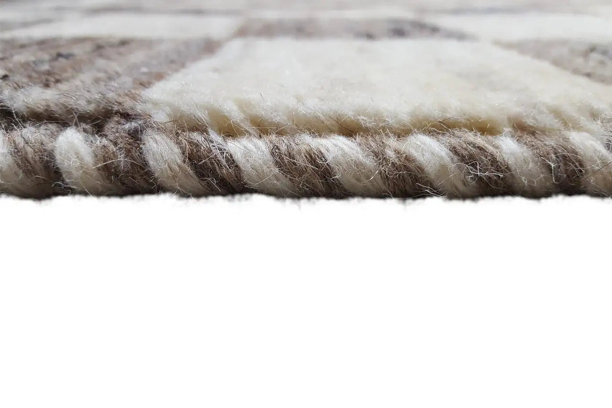 Gabbeh rug with short pile and bound edge, beige/gray