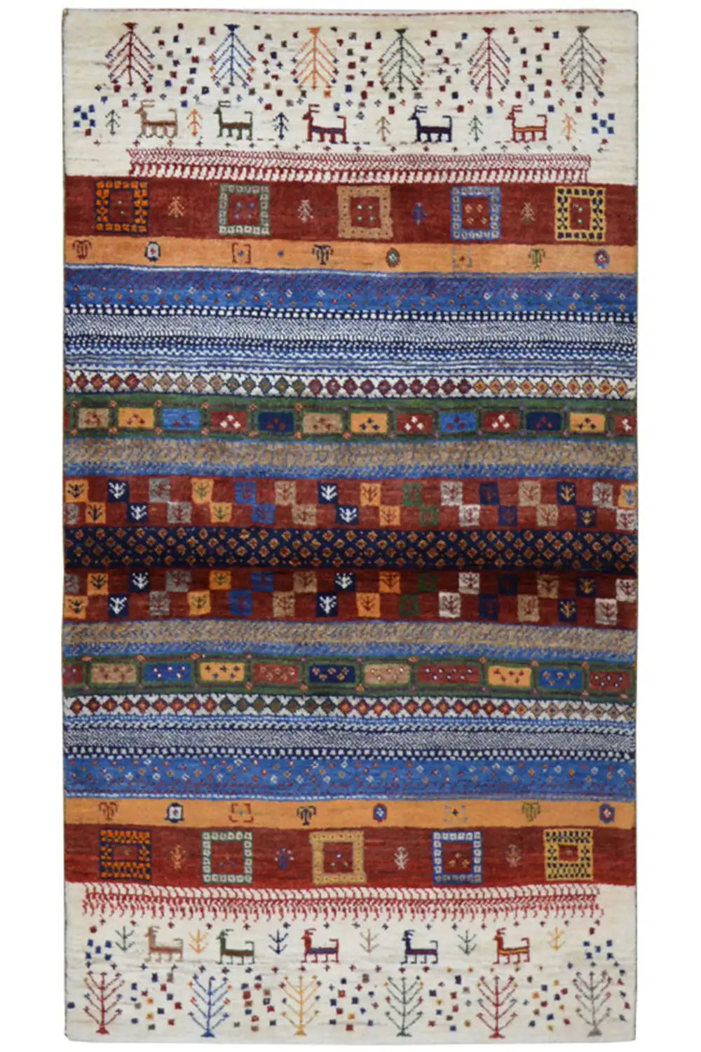 Gabbeh rug with multicolored stripes and ornaments, rectangular, 134x73 cm