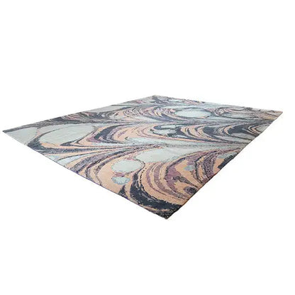 Designer rug with an expansive abstract pattern in pastel and gray tones