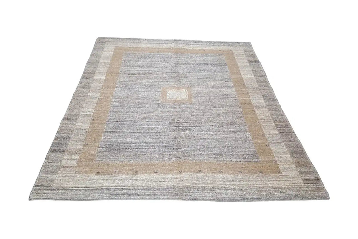 Gray-beige kilim rug with a square border pattern, 188x158 cm