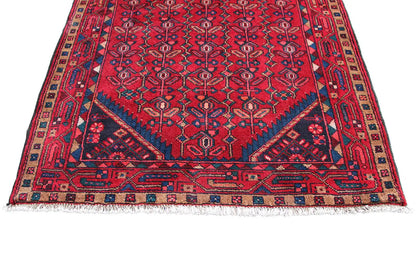 Hamadan runner 369x108 cm front edge with wide border field and fringes