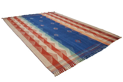 Jajim Exclusive rug, diagonal, blue field with diamonds, fringe