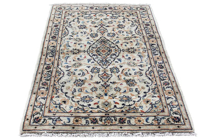 Beige Keshan rug with blue and red patterned ornaments, rectangular, 147x103 cm