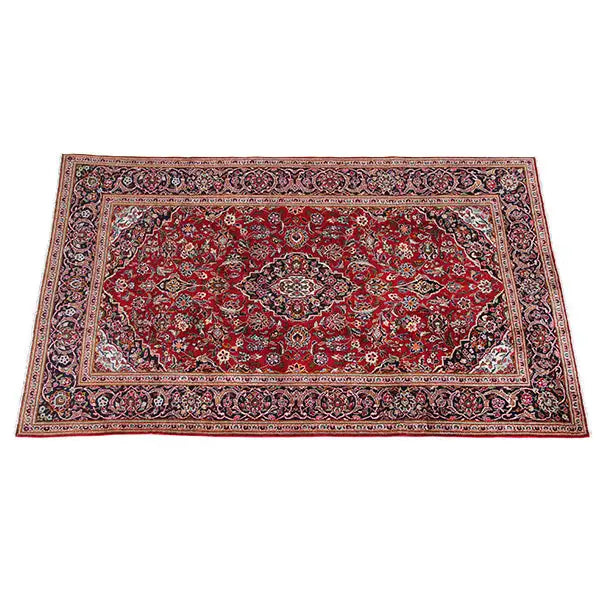 Rectangular Oriental rug, red with an ornamental pattern and dark decorative border