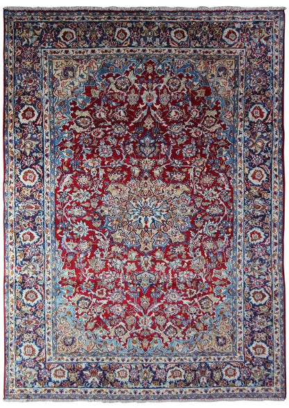 Red-and-blue Oriental rug with an ornamental pattern, rectangular (285x212 cm).