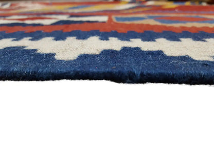 Kilim rug edge with short fringes and dark pile, clean finish