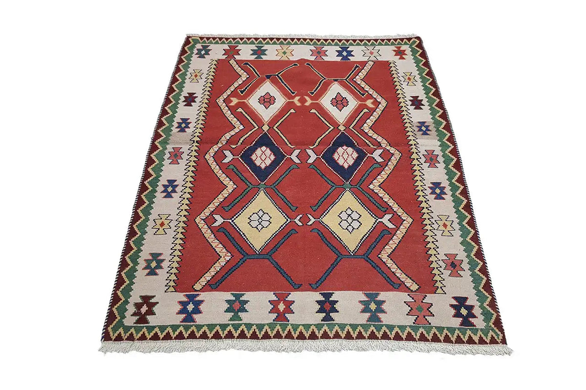 Kilim Qashqai rug, multicolored, red medallion pattern, 143x107 cm