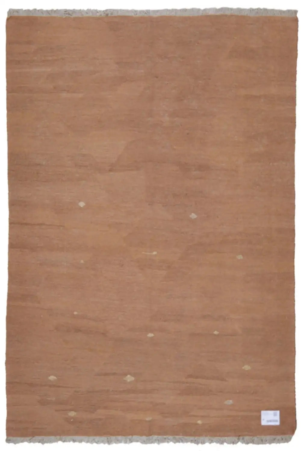 Rectangular kilim rug, brown-beige with light dots, bound and fringed