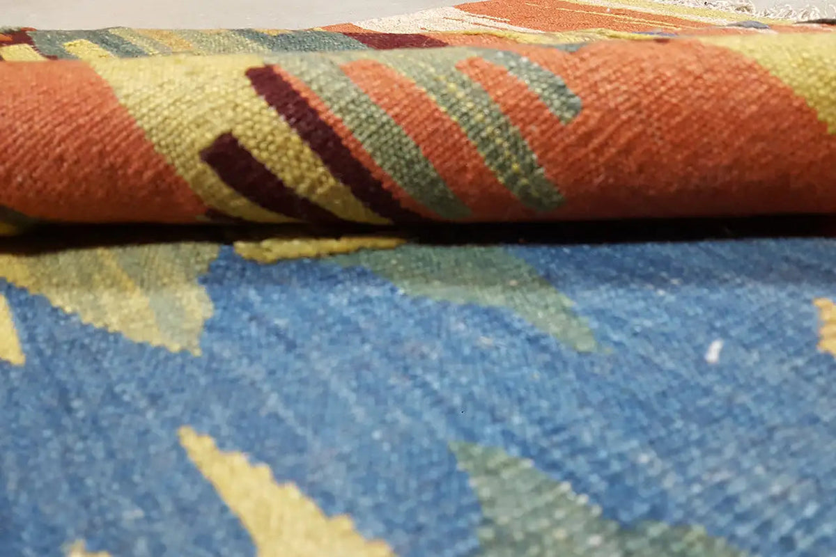 Close-up: Qashqai kilim with orange and blue patterns