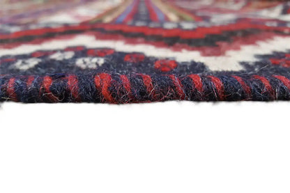 Kilim Sirjan kelim rug with fringed edges, blue-black with red and cream-colored details