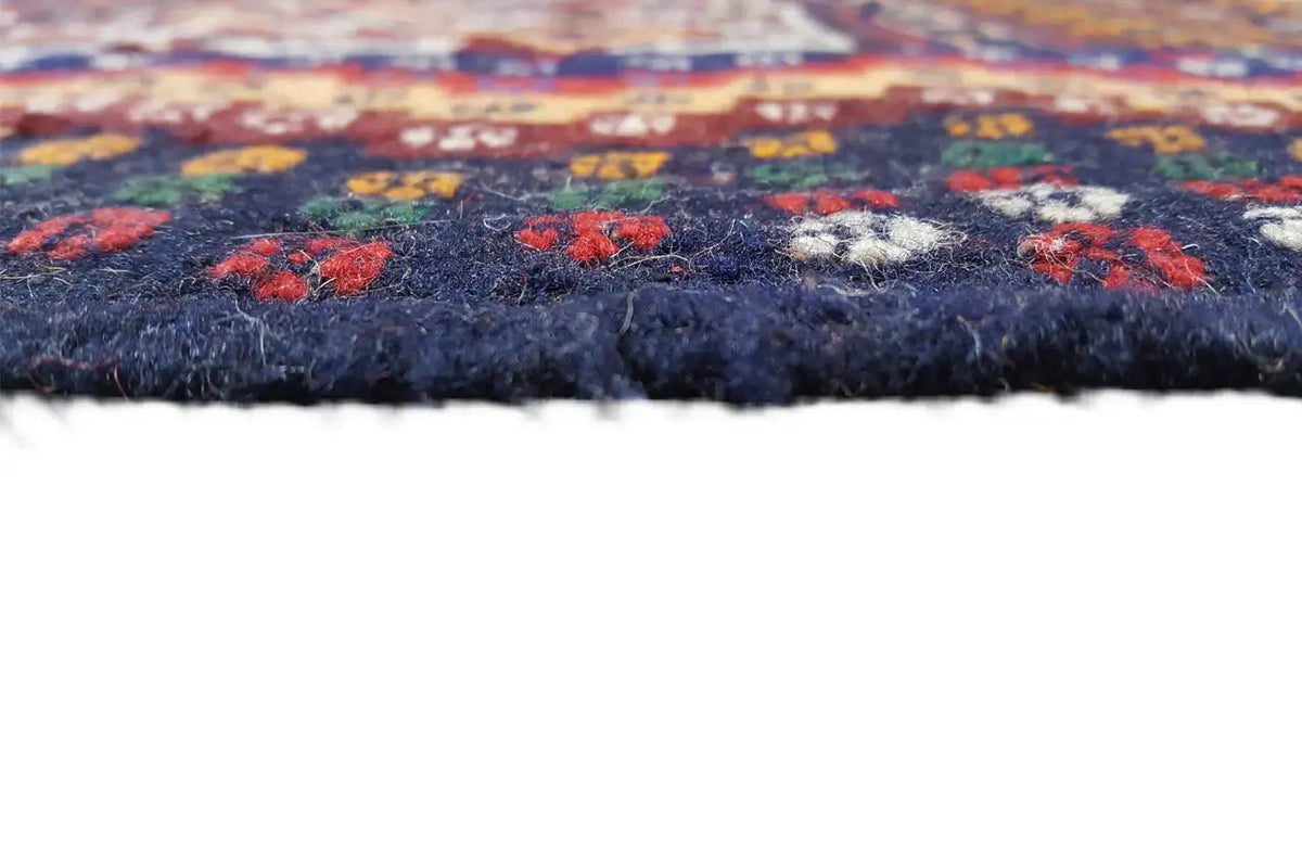 Kilim Sirjan 905433 close-up: pile and fringed edge in dark blue