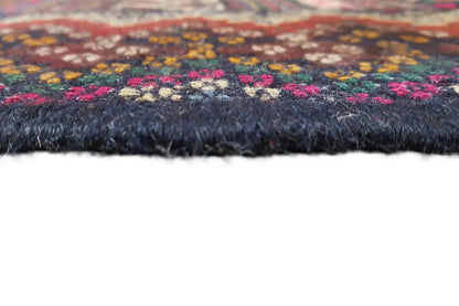 Kilim rug with fringed edges, multicolored pattern on a dark background