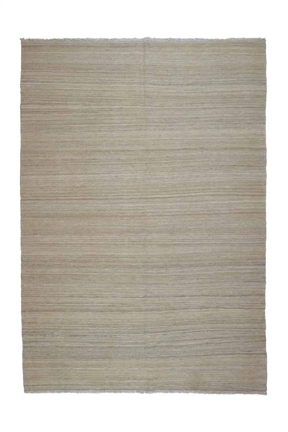 Rectangular kilim rug, light beige with fine lines, fringed edges