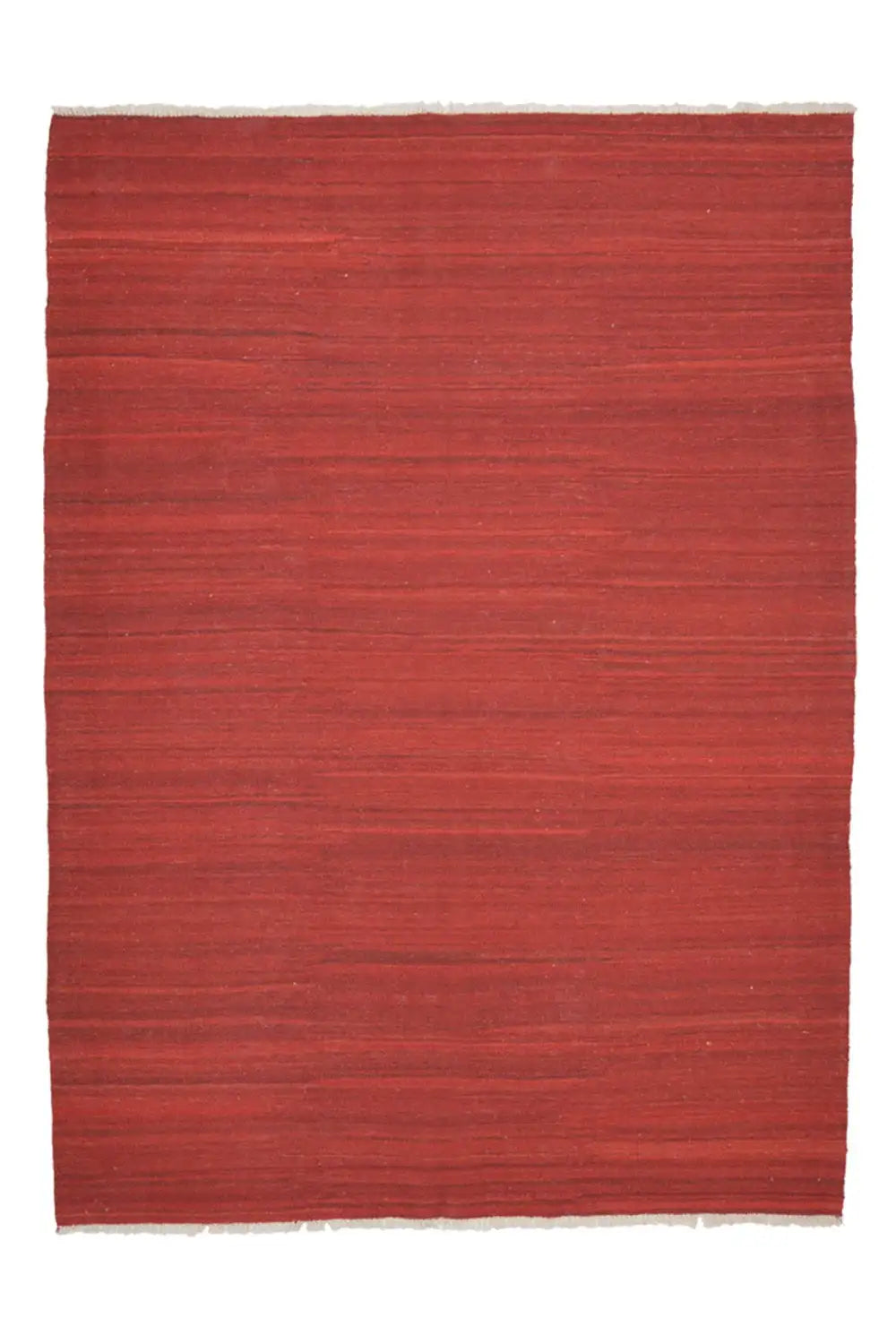 Red simple kilim rug with solid-color areas and a fine horizontal weave structure