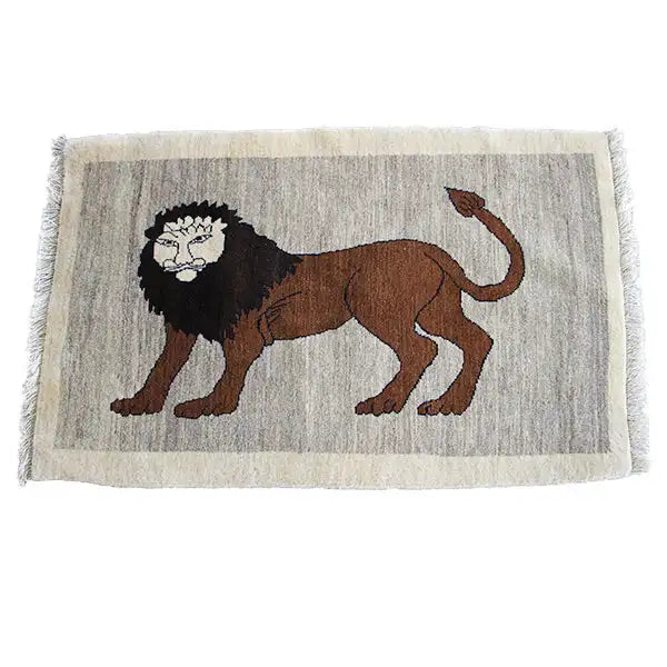 Gabbeh rug with lion motif, rectangular pictorial field; brown animal with black mane
