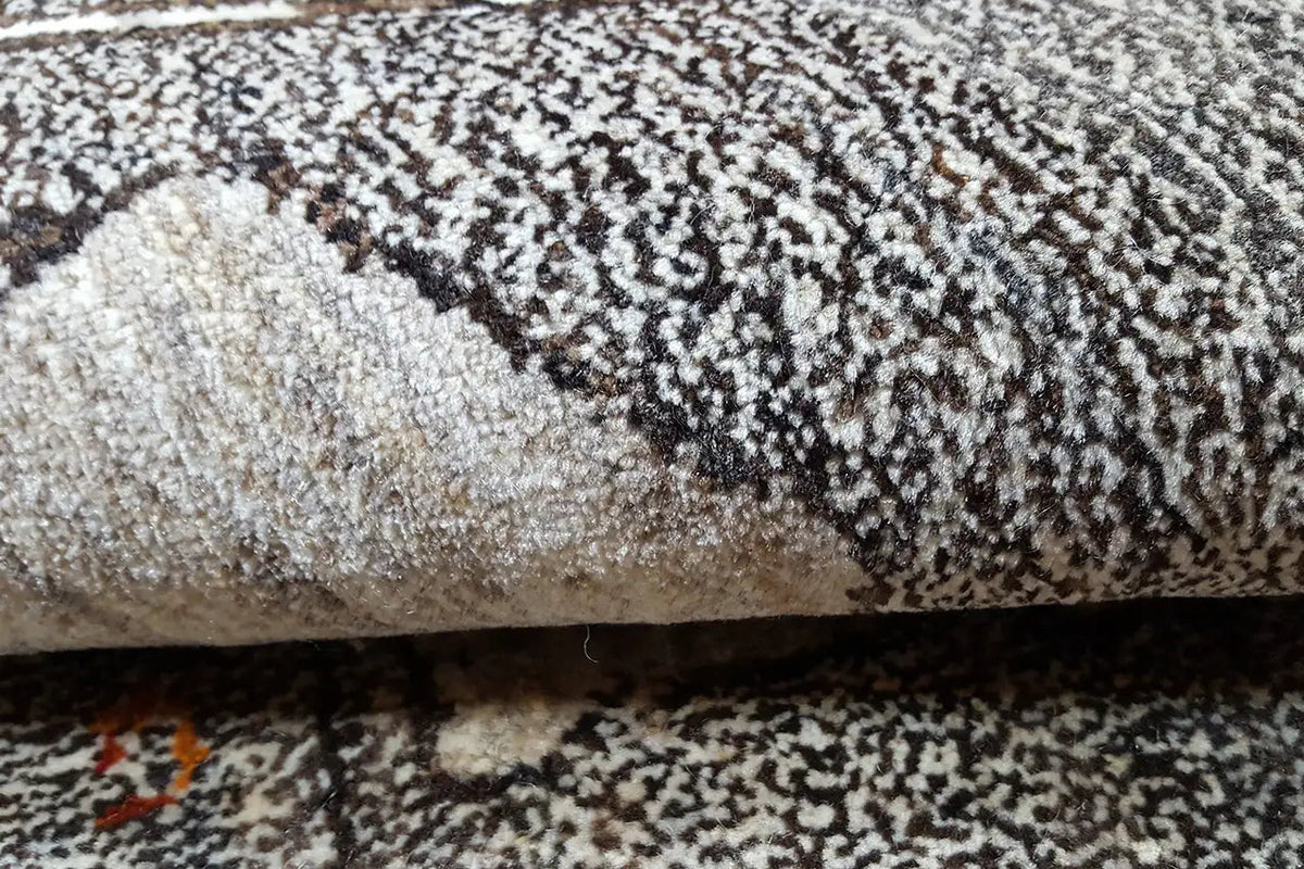Rectangular Gabbeh rug with dark gray pile and beige pattern, 96x65 cm