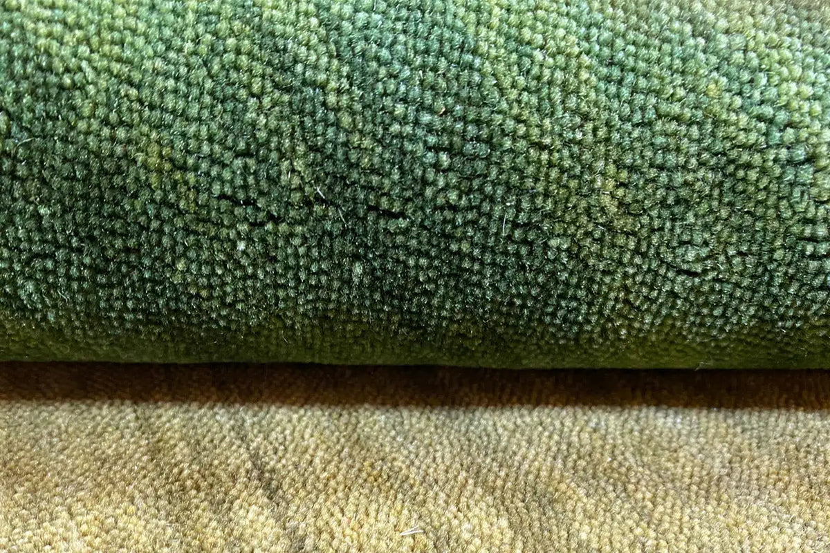 Gabbeh rug 150x204 cm close-up: green pile over beige backing