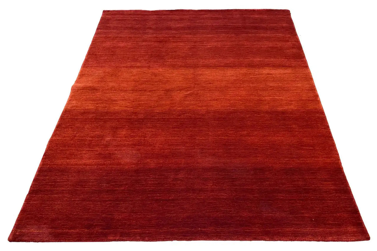 Rectangular Gabbeh rug, vivid red, front view, fine pile
