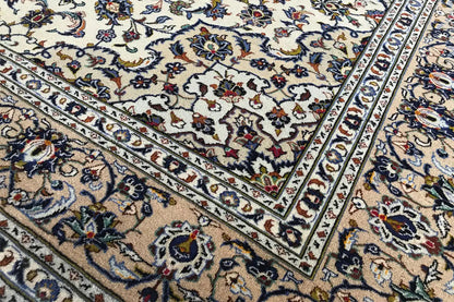 Carpet pattern with stepped borders and small floral motifs, diagonal view