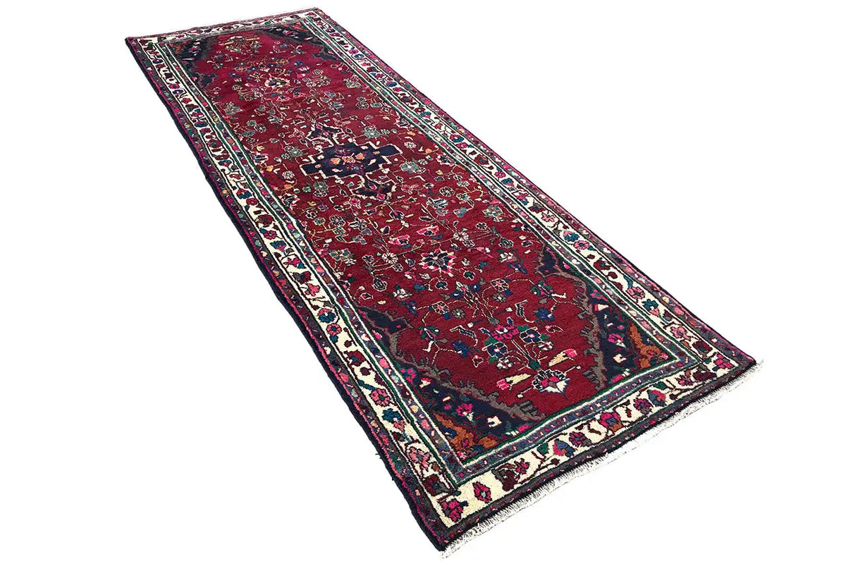 Hamadan runner, red with floral ornament and multicolored border, rectangular