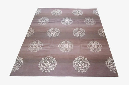 Bo Hamsa designer rug with beige ornamental circles in brown, 312 x 255 cm