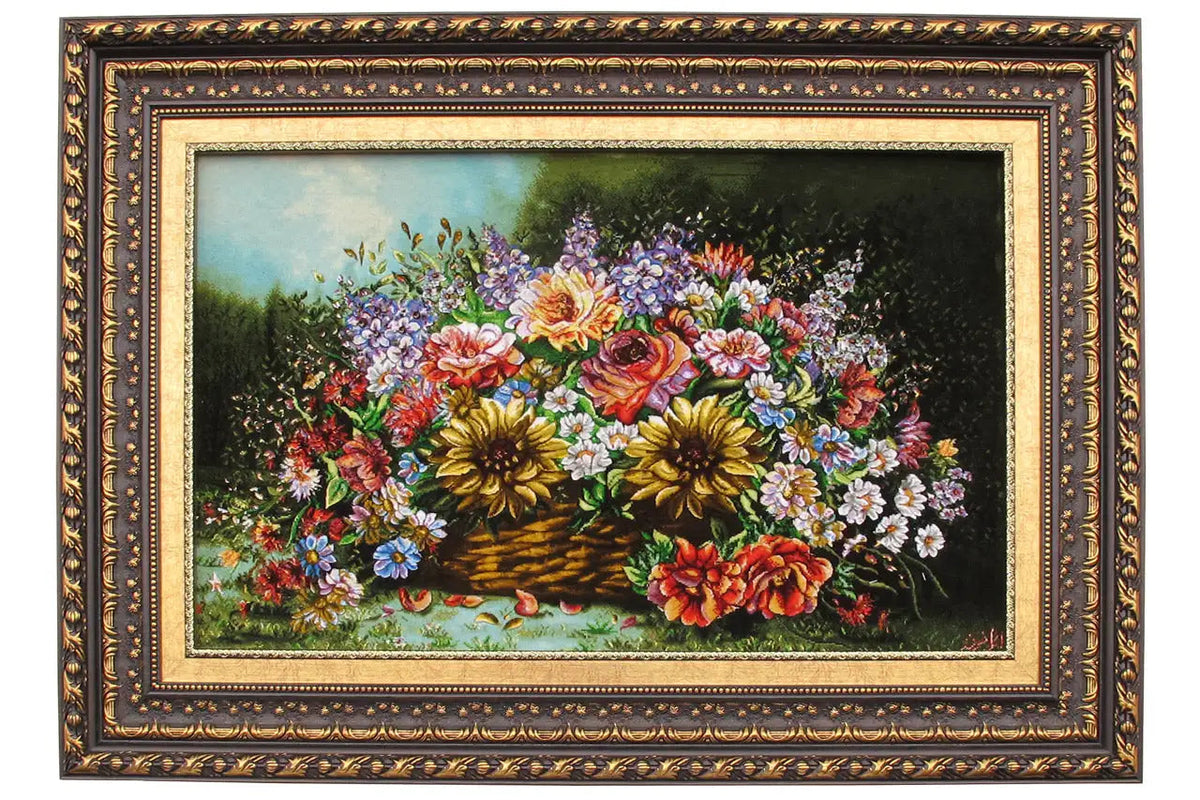 Floral picture rug in a frame with border, rectangular, 84x52 cm