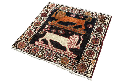 Poschti Qashqai rug 62x62 cm, square, with animal and ornamental motifs