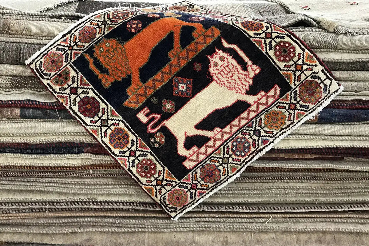 Poschti Qashqai rug 62x62 cm, square, with decorative border in the pattern