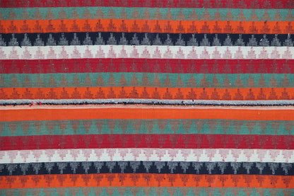 Jajim rug with horizontal stripes in orange, turquoise, red and blue.