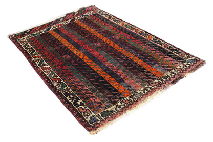 Oriental rug Shiraz-Qashqai with a geometric pattern and colorful stripes, corner tassels