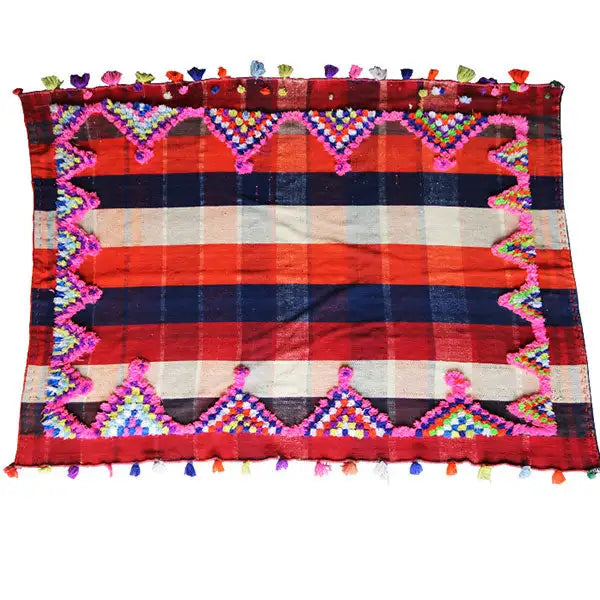 Colorful Jajim rug with a rectangular central field and multicolored decorative border