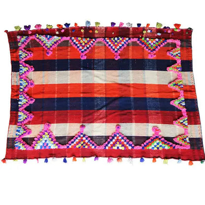 Colorful Jajim rug with a rectangular central field and multicolored decorative border