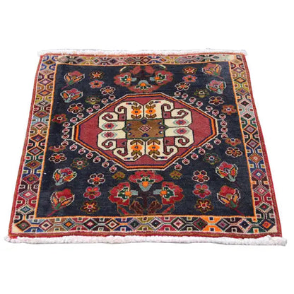 Poschti Qashqai rug (59 x 58 cm), dark with a colorful central medallion design